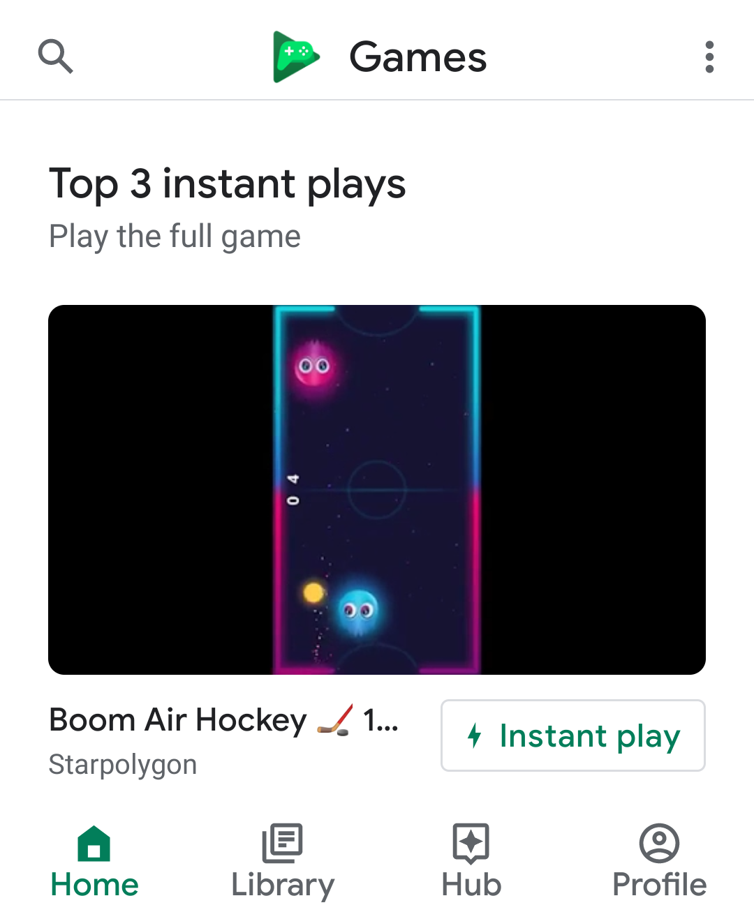 Die Schaltfläche „Sofort spielen“ wird in der Google Play Spiele App angezeigt